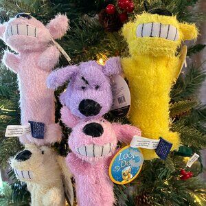 Five mini loofa dogs with loop for hanging. NWT